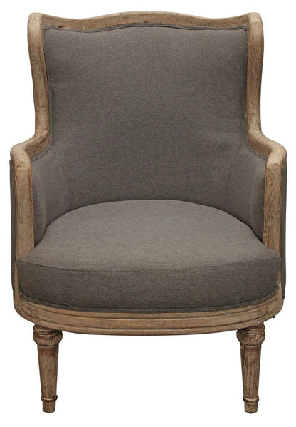26" Gray Linen And Natural Solid Color Arm Chair HomeRoots