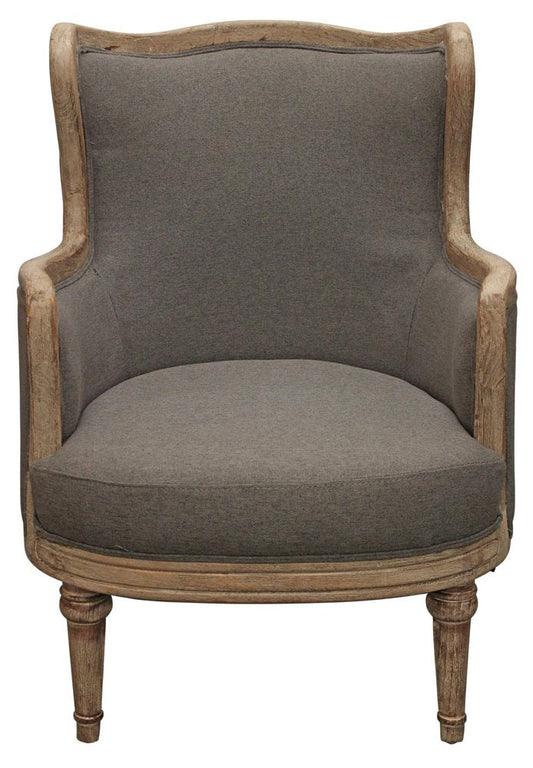 26" Gray Linen And Natural Solid Color Arm Chair HomeRoots
