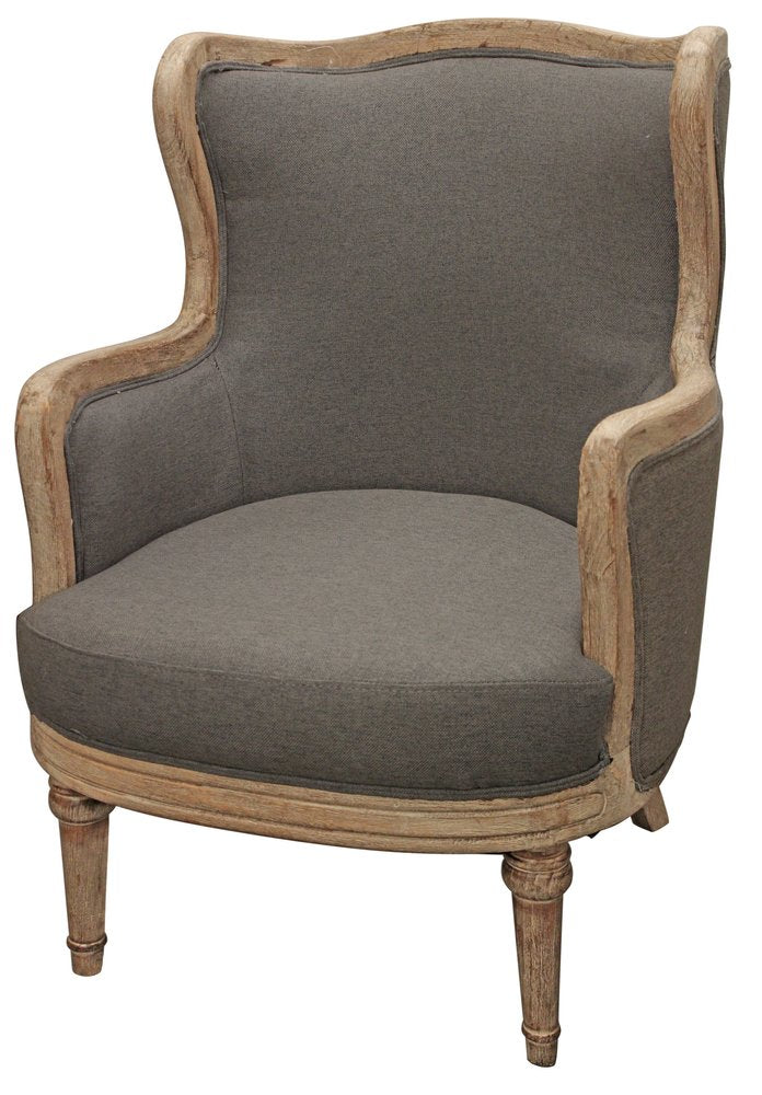 26" Gray Linen And Natural Solid Color Arm Chair HomeRoots