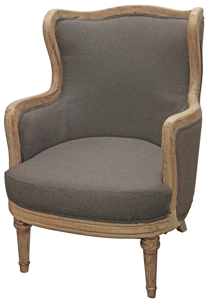 26" Gray Linen And Natural Solid Color Arm Chair HomeRoots