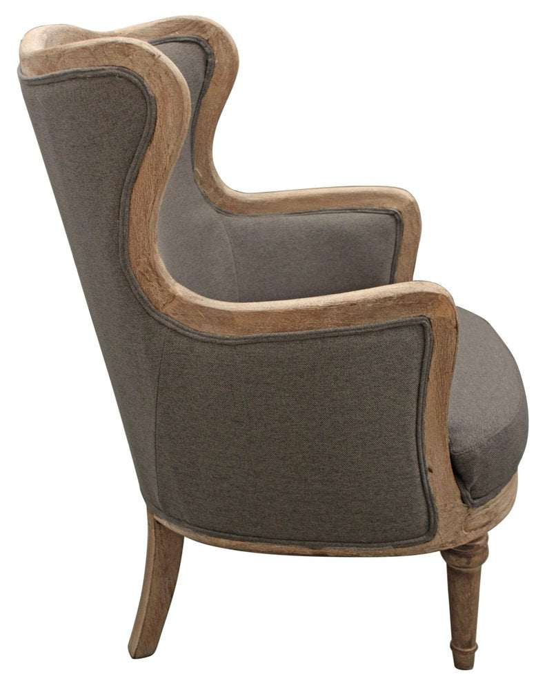 26" Gray Linen And Natural Solid Color Arm Chair HomeRoots
