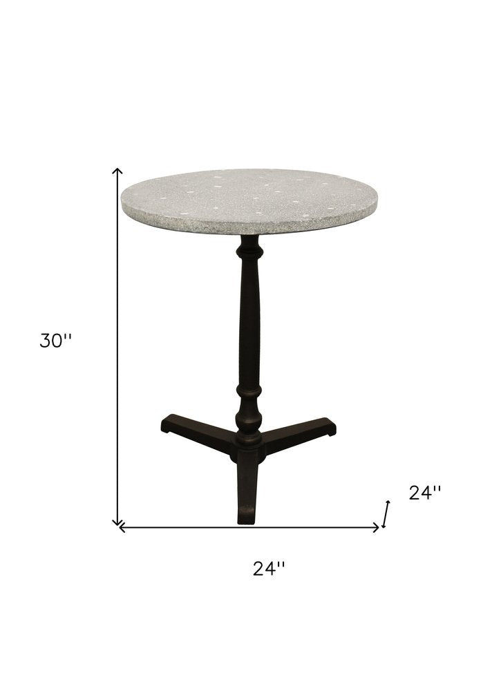 24" Gray And Black Stone And Iron Round Dining Table HomeRoots