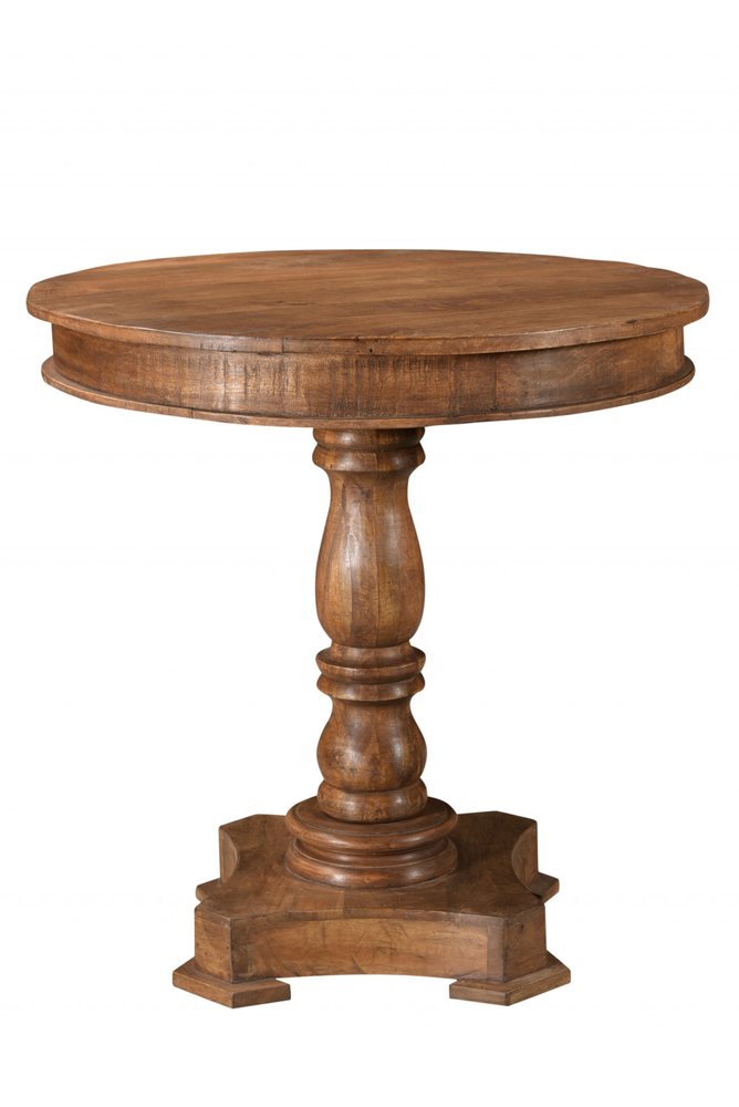 30" Wood Brown Rounded Solid Wood Pedestal Base Dining Table HomeRoots