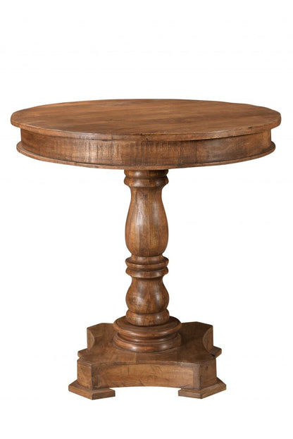 30" Wood Brown Rounded Solid Wood Pedestal Base Dining Table HomeRoots