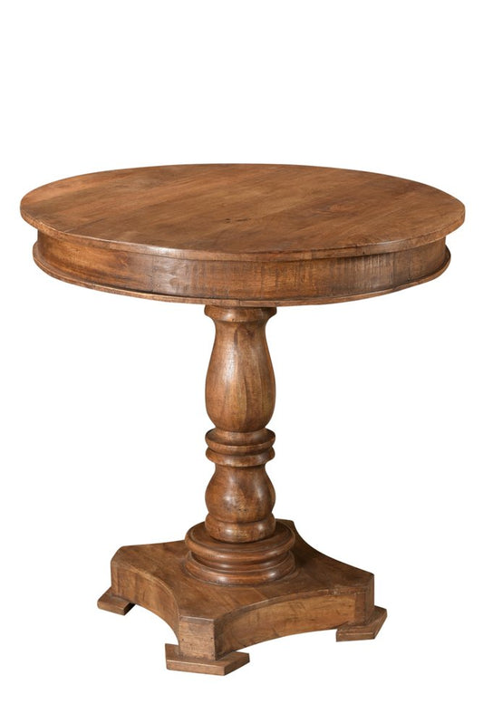 30" Wood Brown Rounded Solid Wood Pedestal Base Dining Table HomeRoots