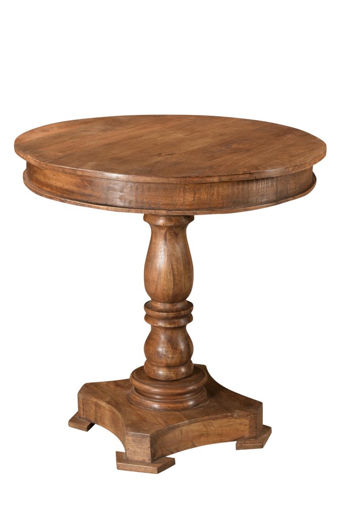 30" Wood Brown Rounded Solid Wood Pedestal Base Dining Table HomeRoots