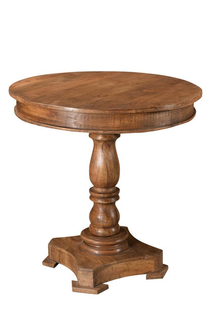 30" Wood Brown Rounded Solid Wood Pedestal Base Dining Table HomeRoots