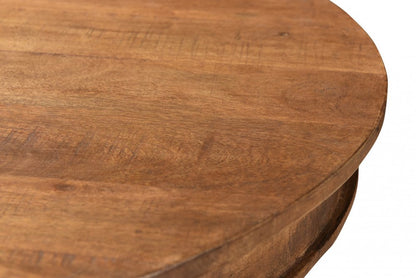 30" Wood Brown Rounded Solid Wood Pedestal Base Dining Table HomeRoots