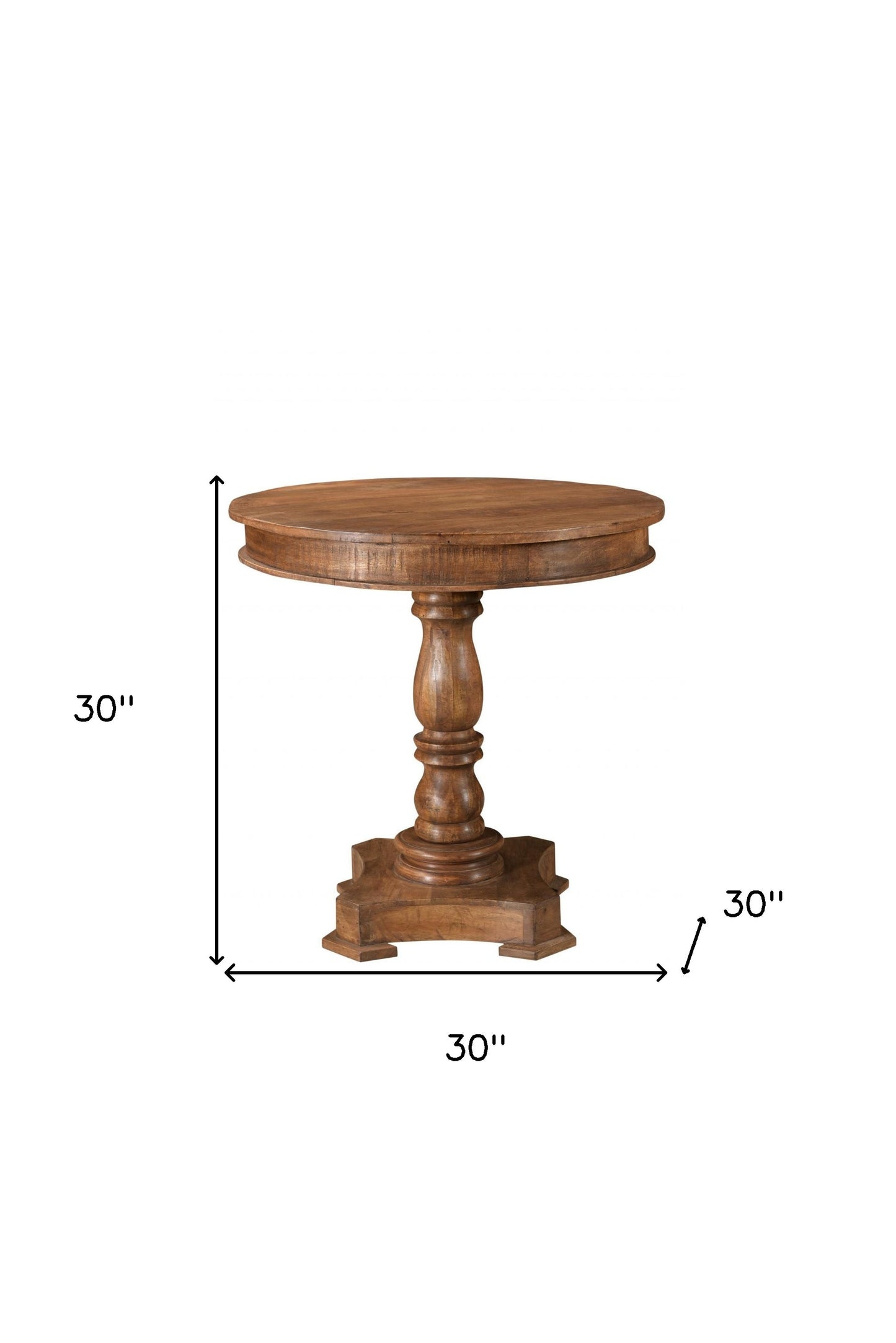 30" Wood Brown Rounded Solid Wood Pedestal Base Dining Table