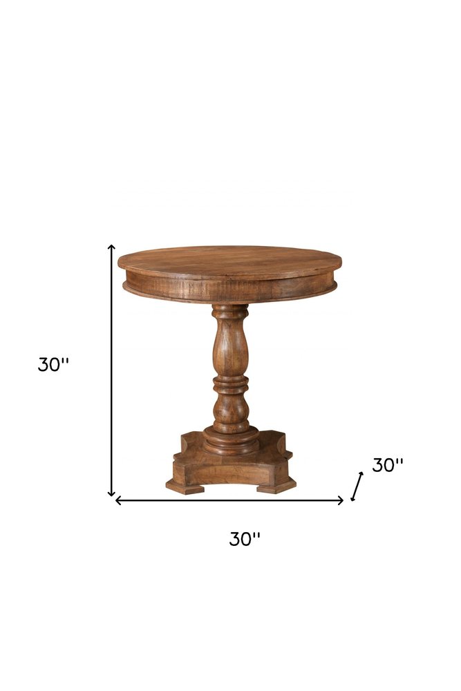 30" Wood Brown Rounded Solid Wood Pedestal Base Dining Table HomeRoots