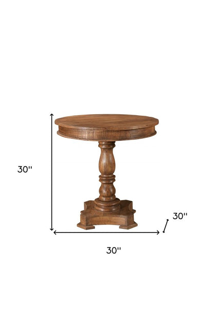 30" Wood Brown Rounded Solid Wood Pedestal Base Dining Table HomeRoots