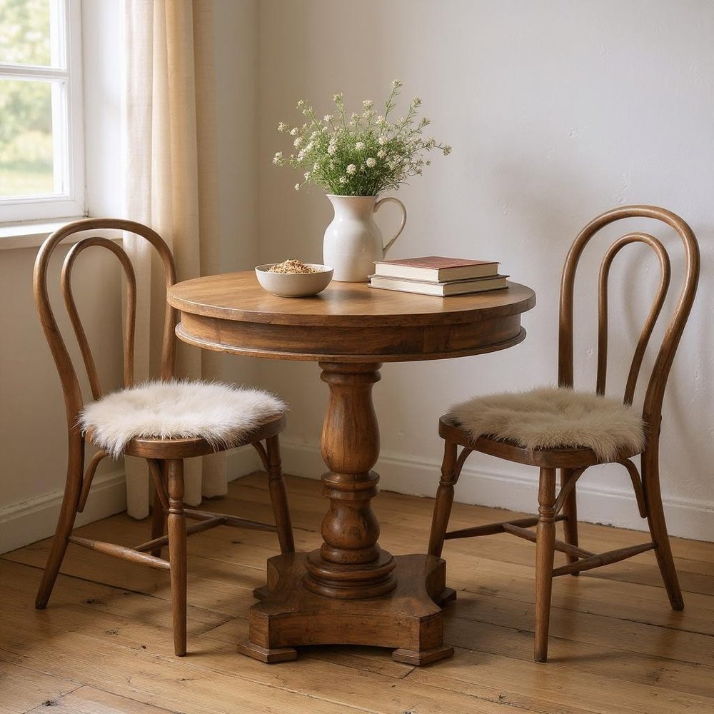 30" Wood Brown Rounded Solid Wood Pedestal Base Dining Table HomeRoots