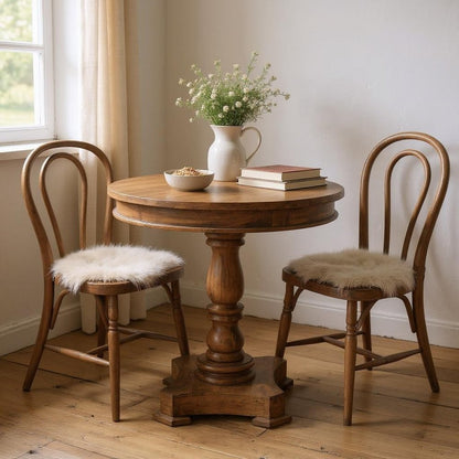 30" Wood Brown Rounded Solid Wood Pedestal Base Dining Table HomeRoots