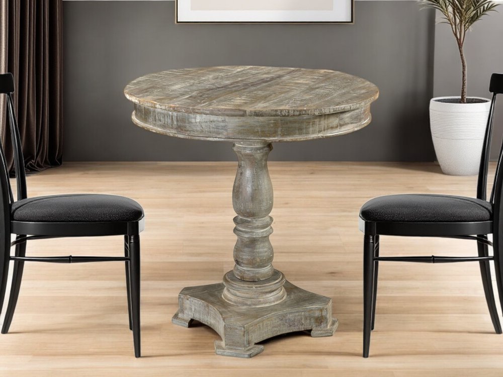 30" Gray Rounded Solid Wood Pedestal Base Dining Table HomeRoots