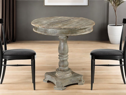 30" Gray Rounded Solid Wood Pedestal Base Dining Table HomeRoots