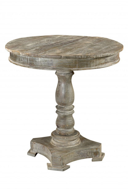 30" Gray Rounded Solid Wood Pedestal Base Dining Table HomeRoots
