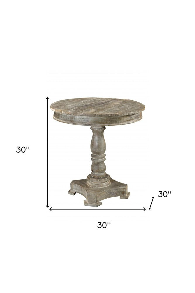 30" Gray Rounded Solid Wood Pedestal Base Dining Table HomeRoots