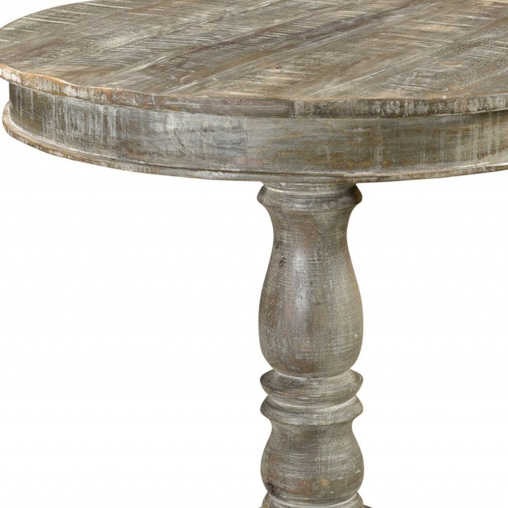 30" Gray Rounded Solid Wood Pedestal Base Dining Table HomeRoots