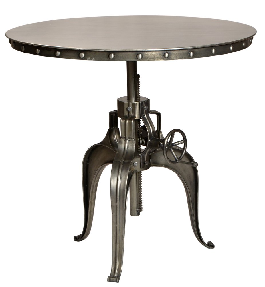 36" Gray Metal Pedestal Base Adjustable Height Round Top Dining Table HomeRoots