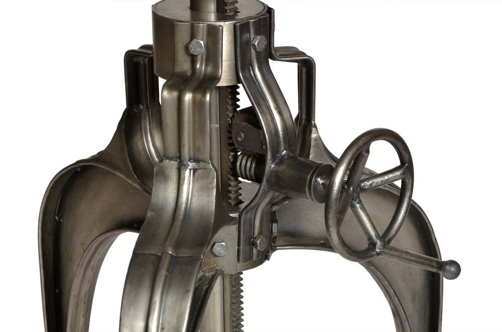 36" Gray Metal Pedestal Base Adjustable Height Round Top Dining Table HomeRoots