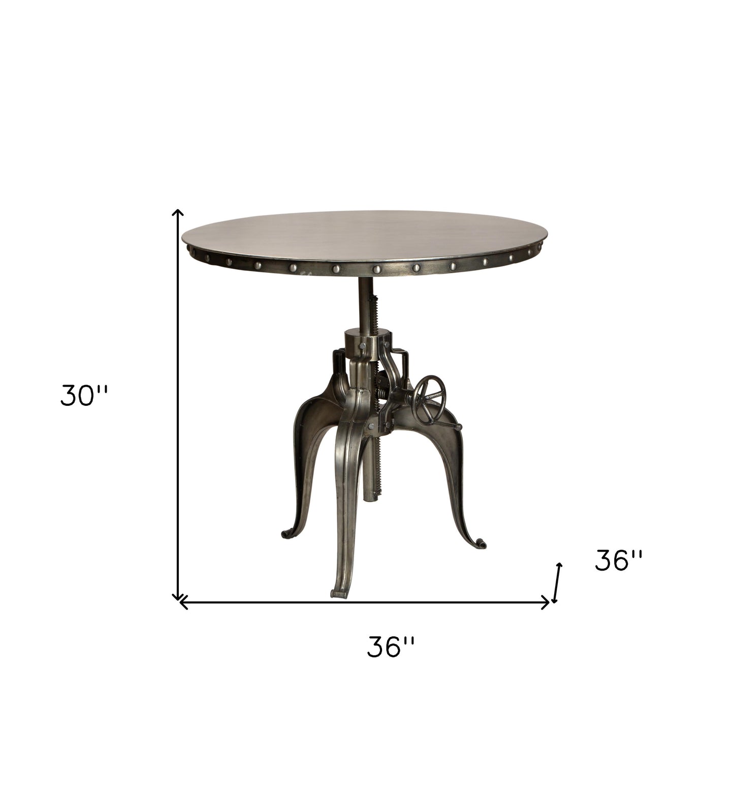 36" Gray Metal Pedestal Base Adjustable Height Round Top Dining Table