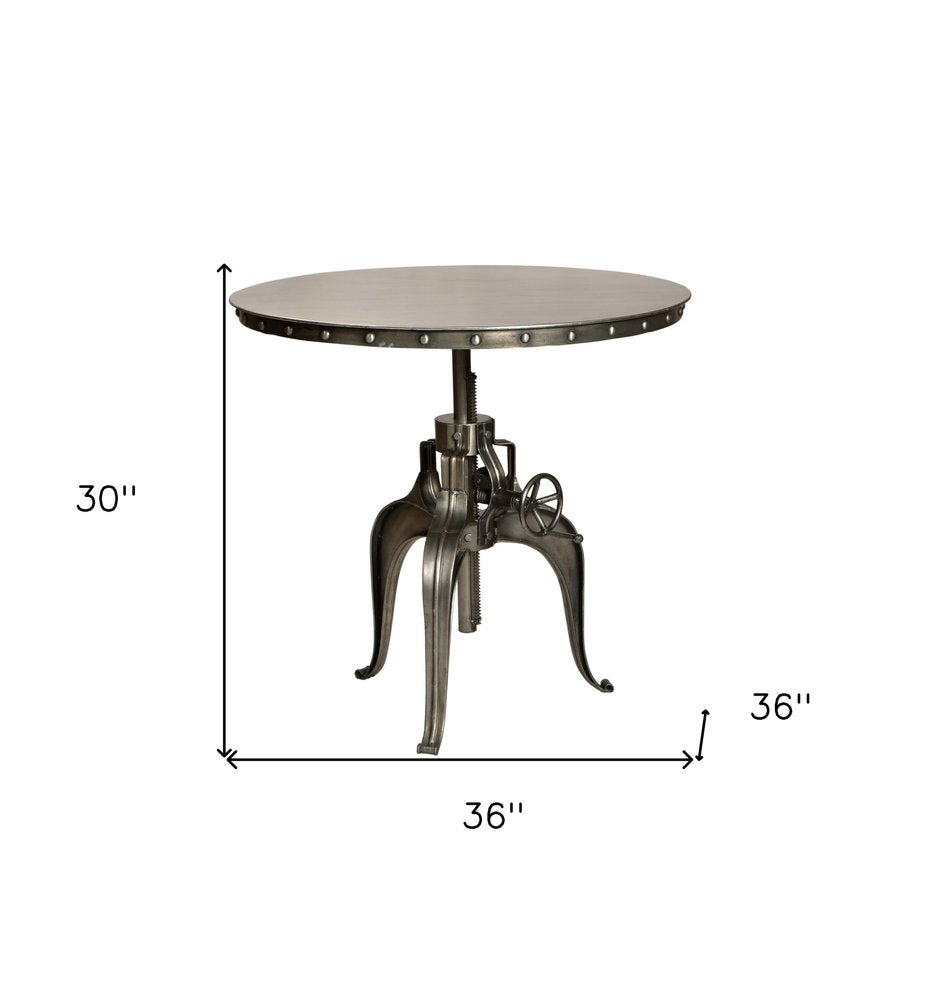 36" Gray Metal Pedestal Base Adjustable Height Round Top Dining Table HomeRoots