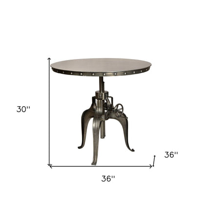 36" Gray Metal Pedestal Base Adjustable Height Round Top Dining Table HomeRoots
