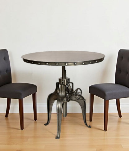 36" Gray Metal Pedestal Base Adjustable Height Round Top Dining Table HomeRoots