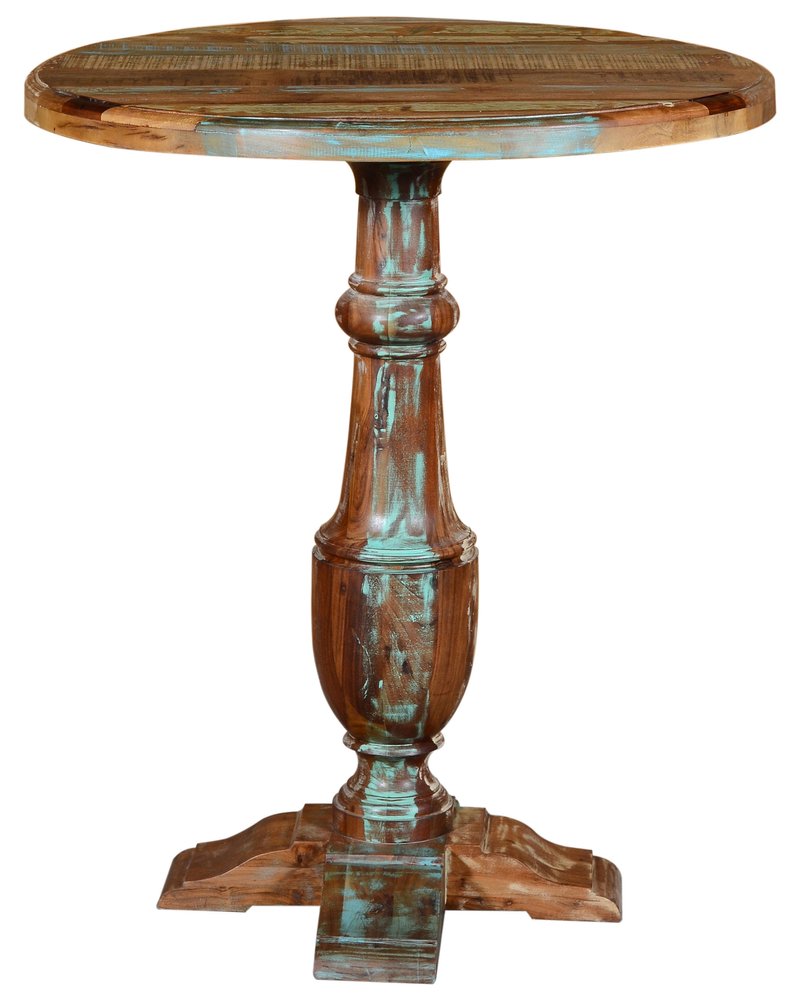 36" Brown Rounded Solid Wood Pedestal Base Dining Table HomeRoots