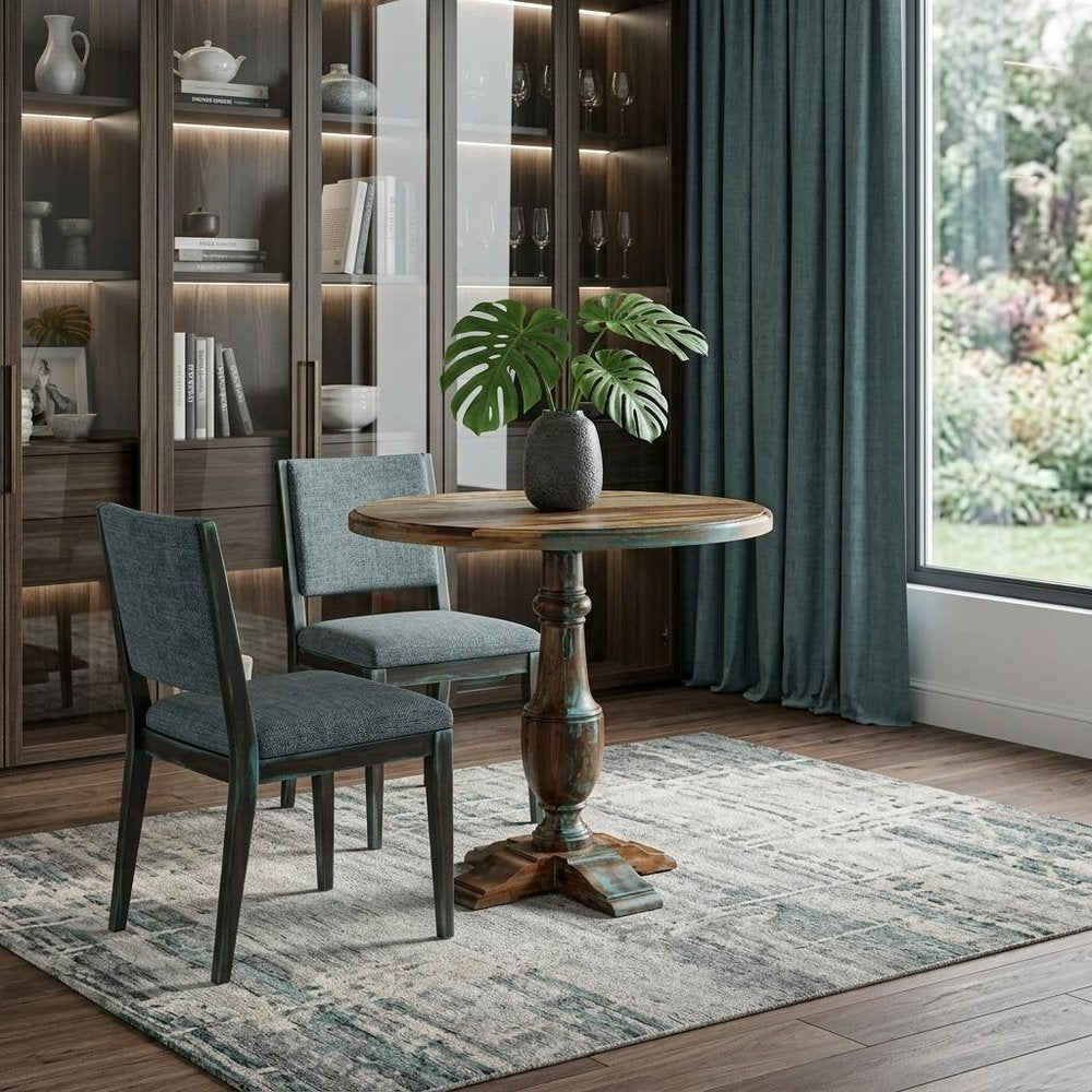 36" Brown Rounded Solid Wood Pedestal Base Dining Table HomeRoots