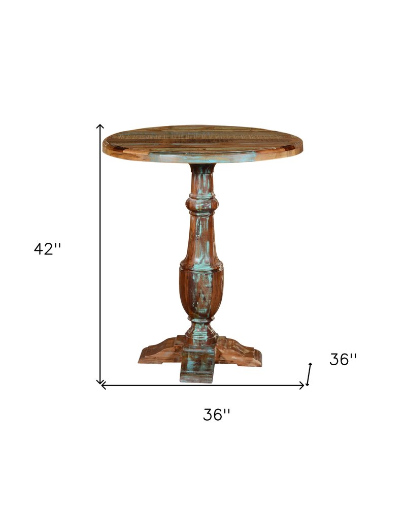 36" Brown Rounded Solid Wood Pedestal Base Dining Table HomeRoots