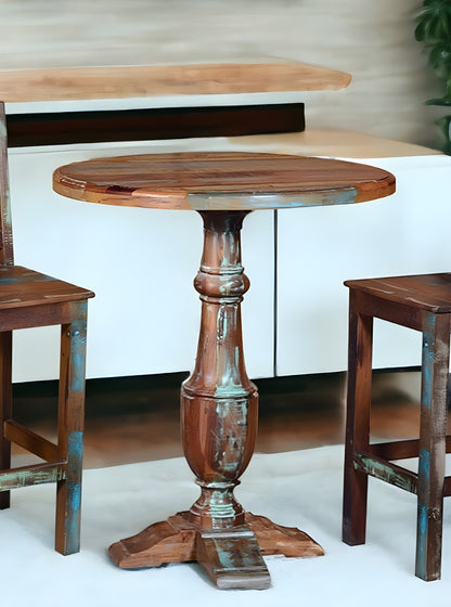 36" Brown Rounded Solid Wood Pedestal Base Dining Table