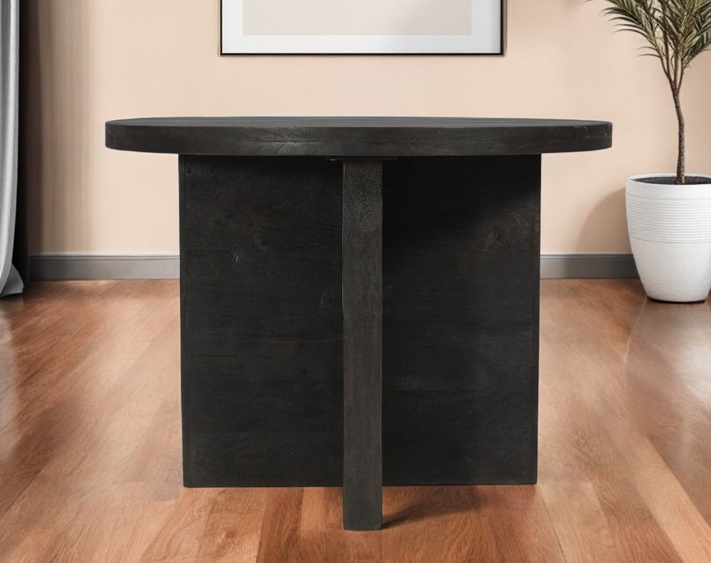 48" Deep Taupe Rounded Solid Wood Pedestal Base Dining Table HomeRoots