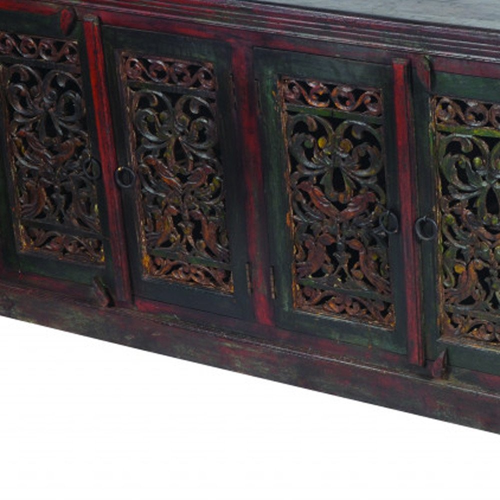 101" Brown and Green Solid Wood Buffet Table with Six Doors HomeRoots