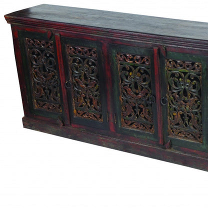 101" Brown and Green Solid Wood Buffet Table with Six Doors HomeRoots