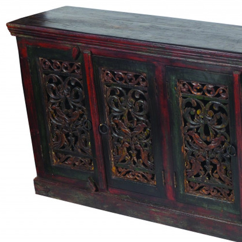 101" Brown and Green Solid Wood Buffet Table with Six Doors HomeRoots