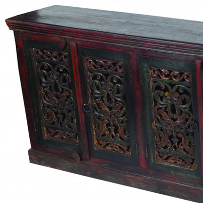 101" Brown and Green Solid Wood Buffet Table with Six Doors HomeRoots