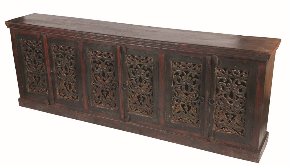 101" Brown and Green Solid Wood Buffet Table with Six Doors HomeRoots