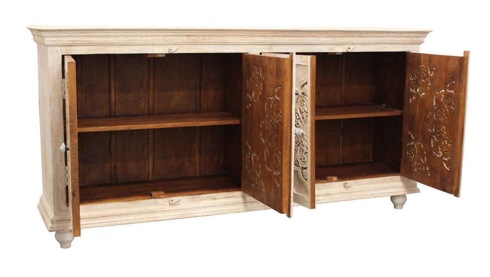 71" Beige Solid Wood Sideboard with Four Doors HomeRoots