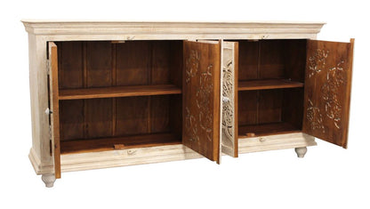 71" Beige Solid Wood Sideboard with Four Doors HomeRoots