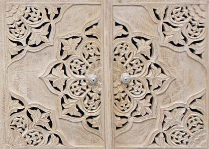 71" Beige Solid Wood Sideboard with Four Doors HomeRoots