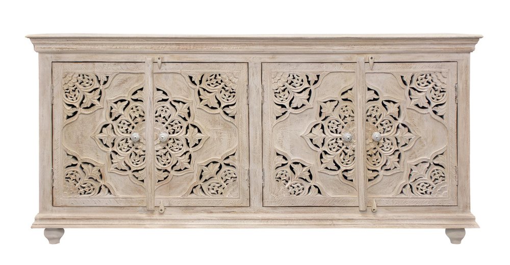 71" Beige Solid Wood Sideboard with Four Doors HomeRoots