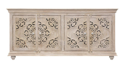 71" Beige Solid Wood Sideboard with Four Doors HomeRoots