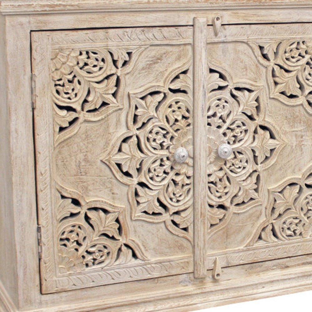 71" Beige Solid Wood Sideboard with Four Doors HomeRoots