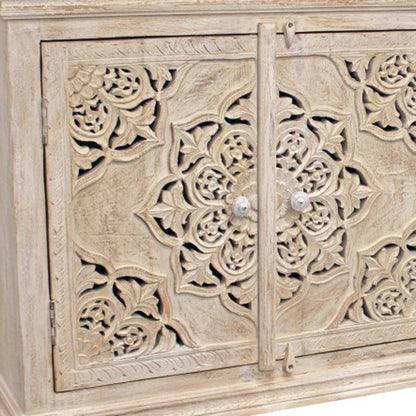 71" Beige Solid Wood Sideboard with Four Doors HomeRoots