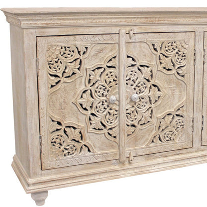 71" Beige Solid Wood Sideboard with Four Doors HomeRoots