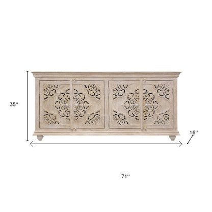 71" Beige Solid Wood Sideboard with Four Doors HomeRoots