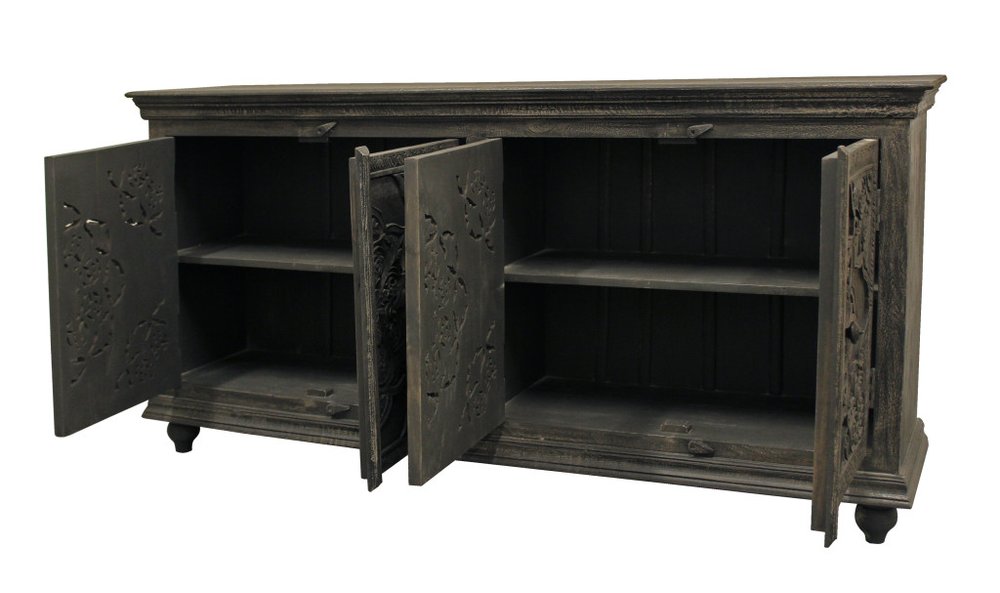 71" Distressed Gray Solid Wood Sideboard with Four Doors HomeRoots
