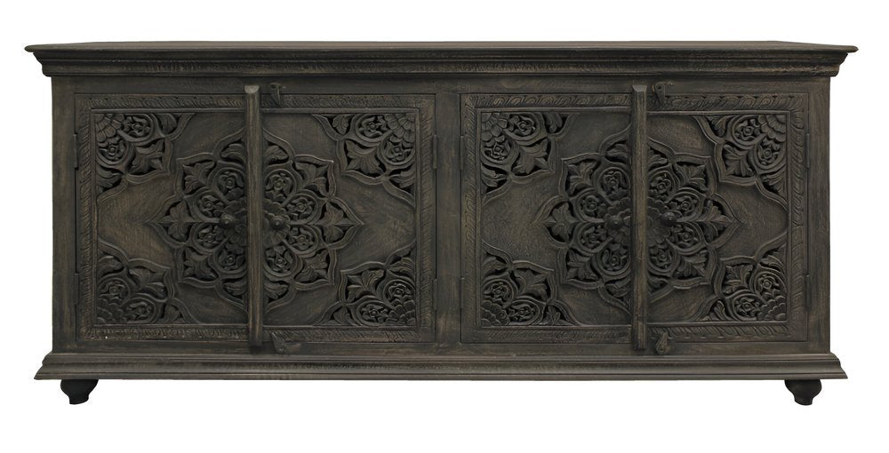 71" Distressed Gray Solid Wood Sideboard with Four Doors HomeRoots