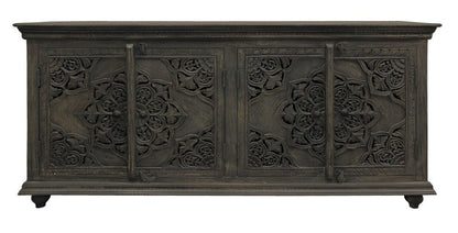 71" Distressed Gray Solid Wood Sideboard with Four Doors HomeRoots